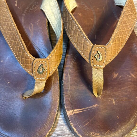OluKai Kumu Brown Leather Slid On‎ Womens Sandals Size 9 - Picture 2 of 7